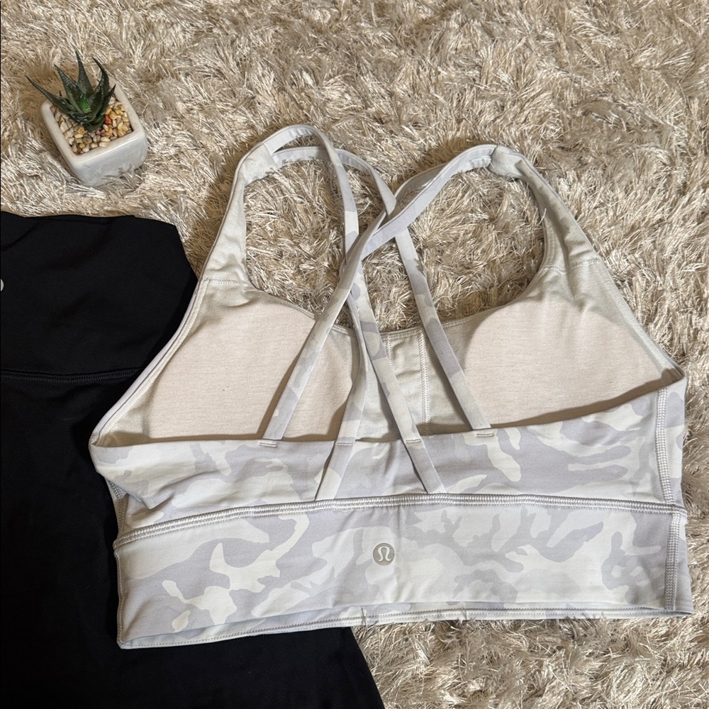 Like New Lululemon Energy White Gray Camo Sports Bra 8